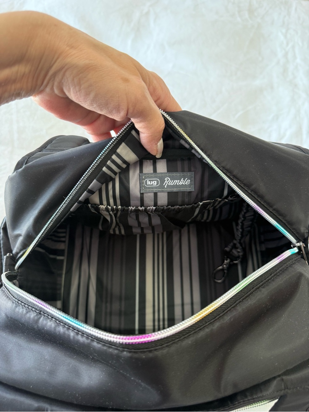 Lug | Rumble Black Satchel | Top Handle Only | Rainbow Stitching EUC - Picture 9 of 9